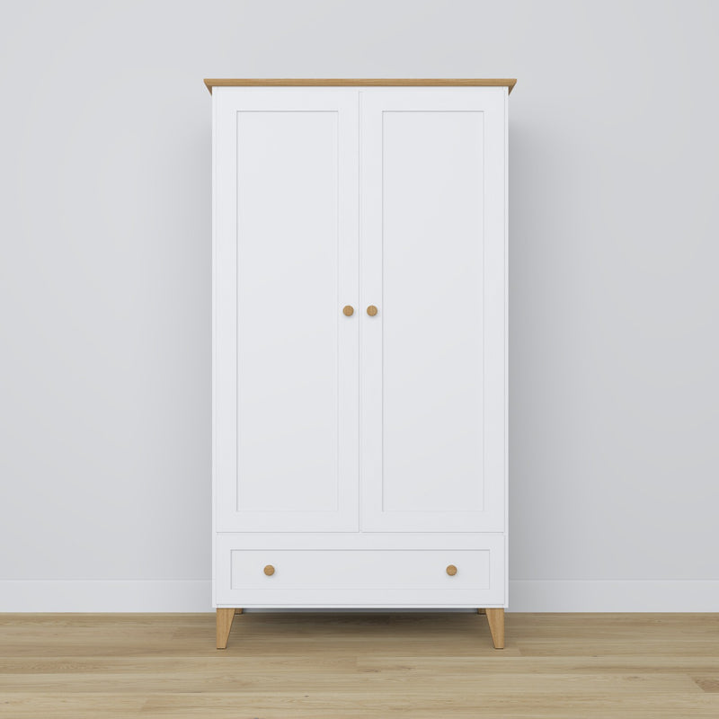 Wooden wardrobe 2D1S Scandi white / natural oak