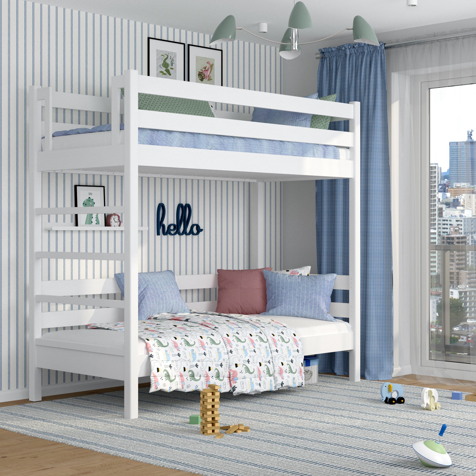 Łóżko piętrowe N03 biały – dodatkowy widok, lite drewno sosnowe