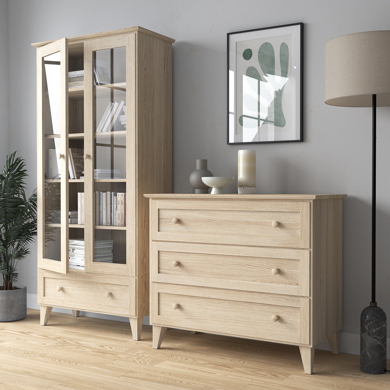 Oak chest of drawers 3S 105 Scandi oak bleached