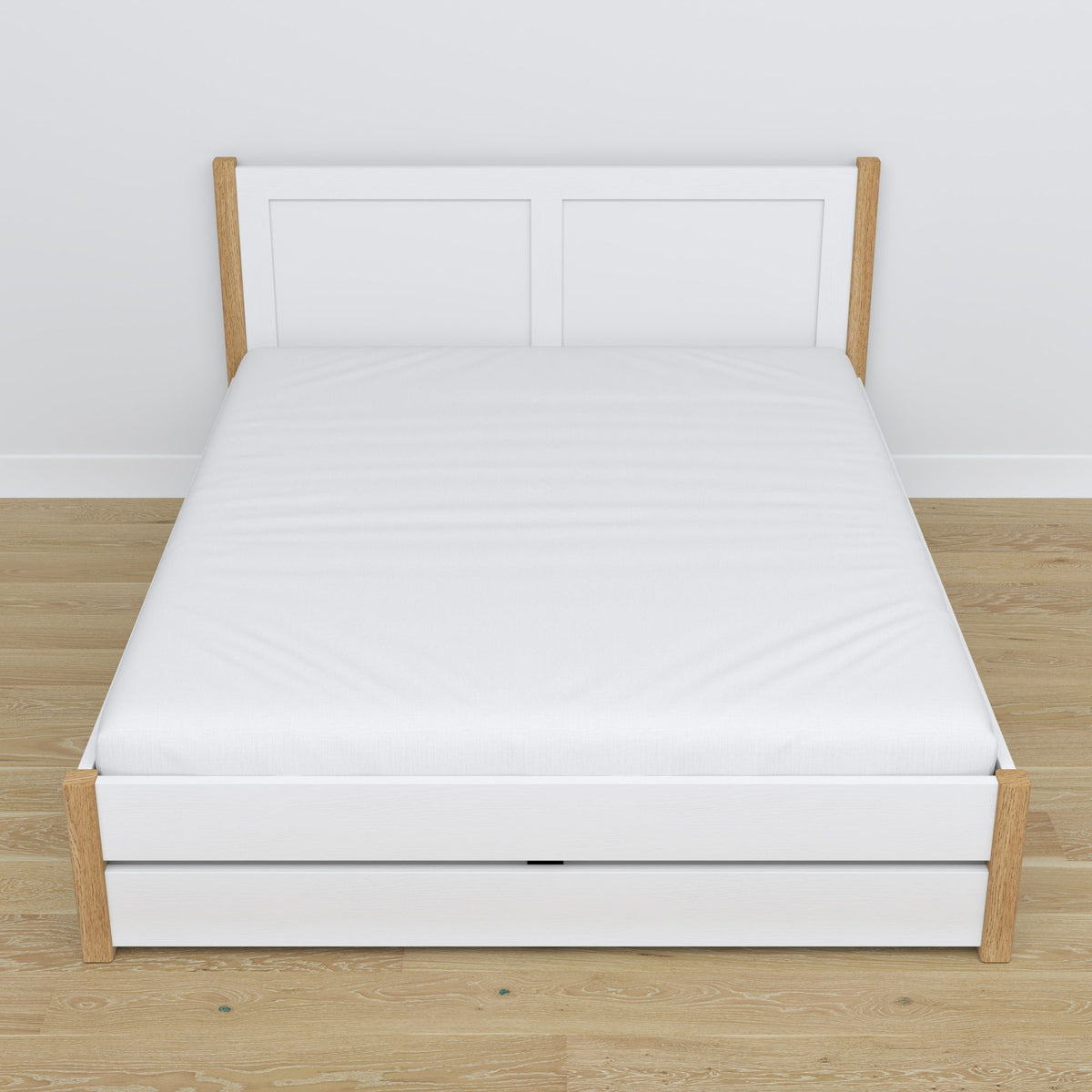 Wooden double bed with drawer N02 white / oak