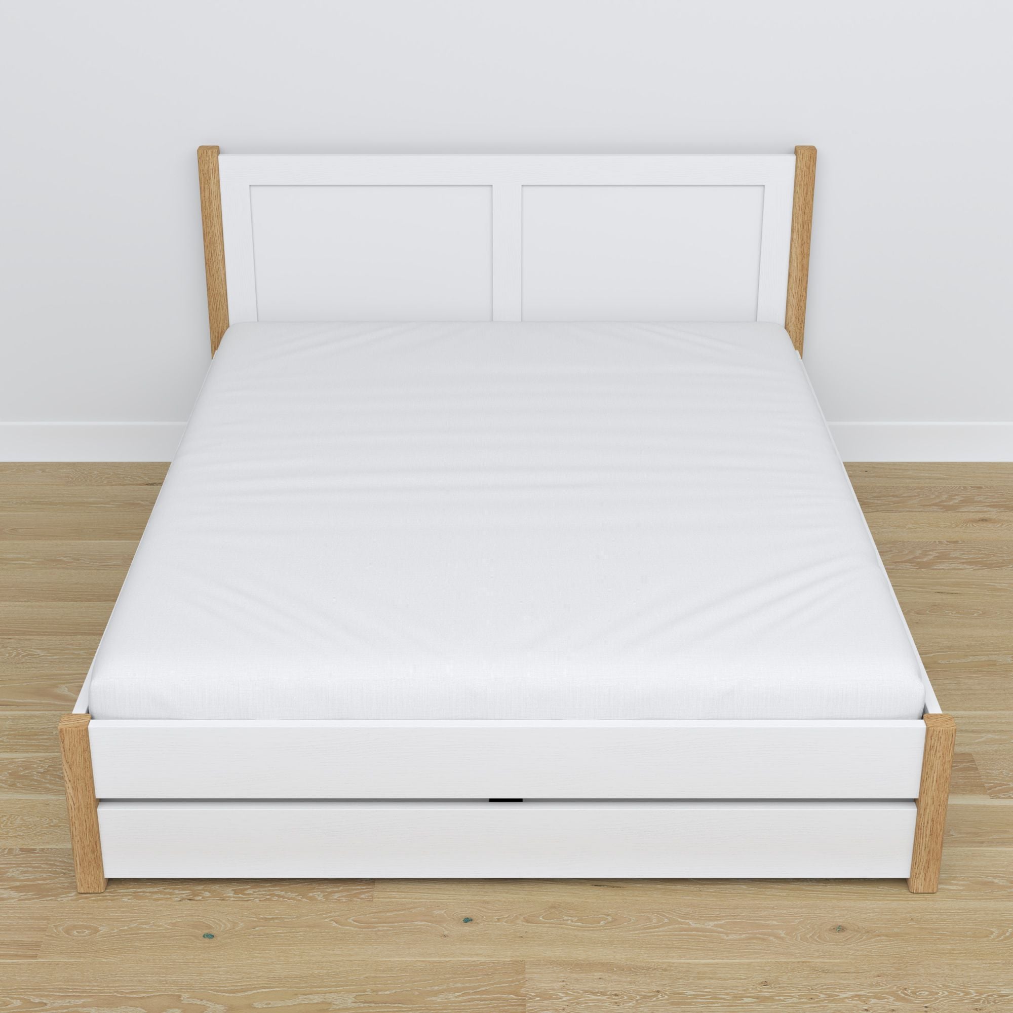 Wooden double bed with drawer N02 white / oak