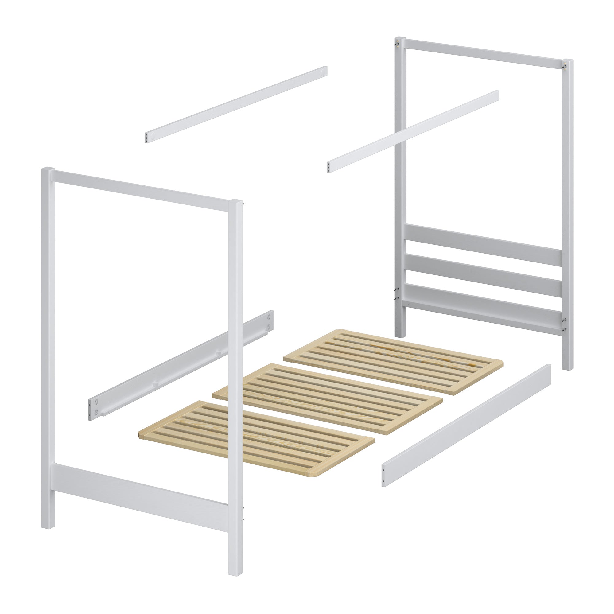 Wooden grey canopy bed – angled view, craftsmanship quality