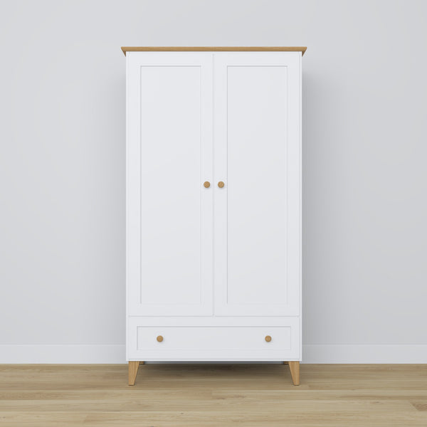 Wooden wardrobe 2D1S Scandi white / natural oak