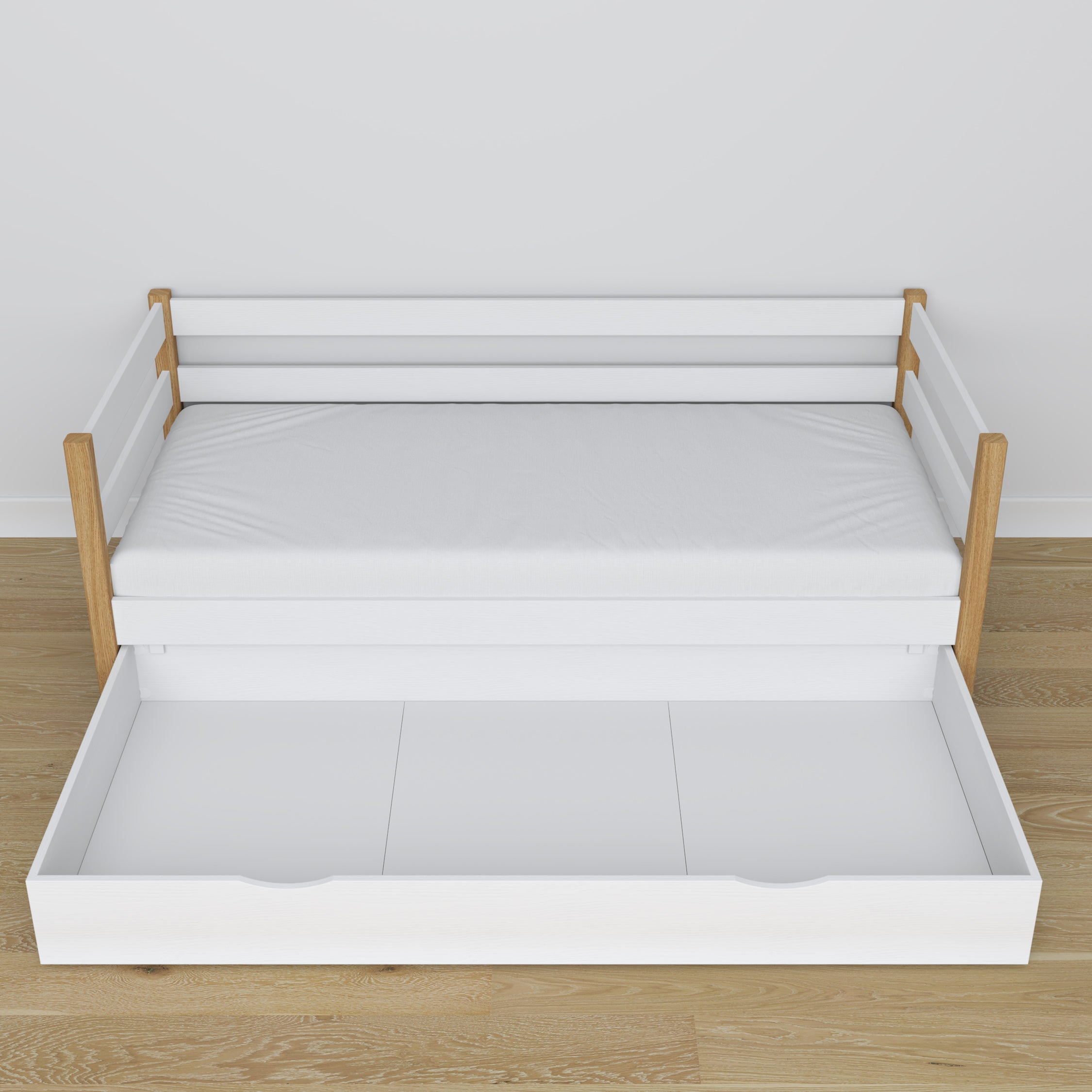 Łóżko sofa z szufladą N01 biało dębowy – dodatkowy widok, ekologiczne drewno