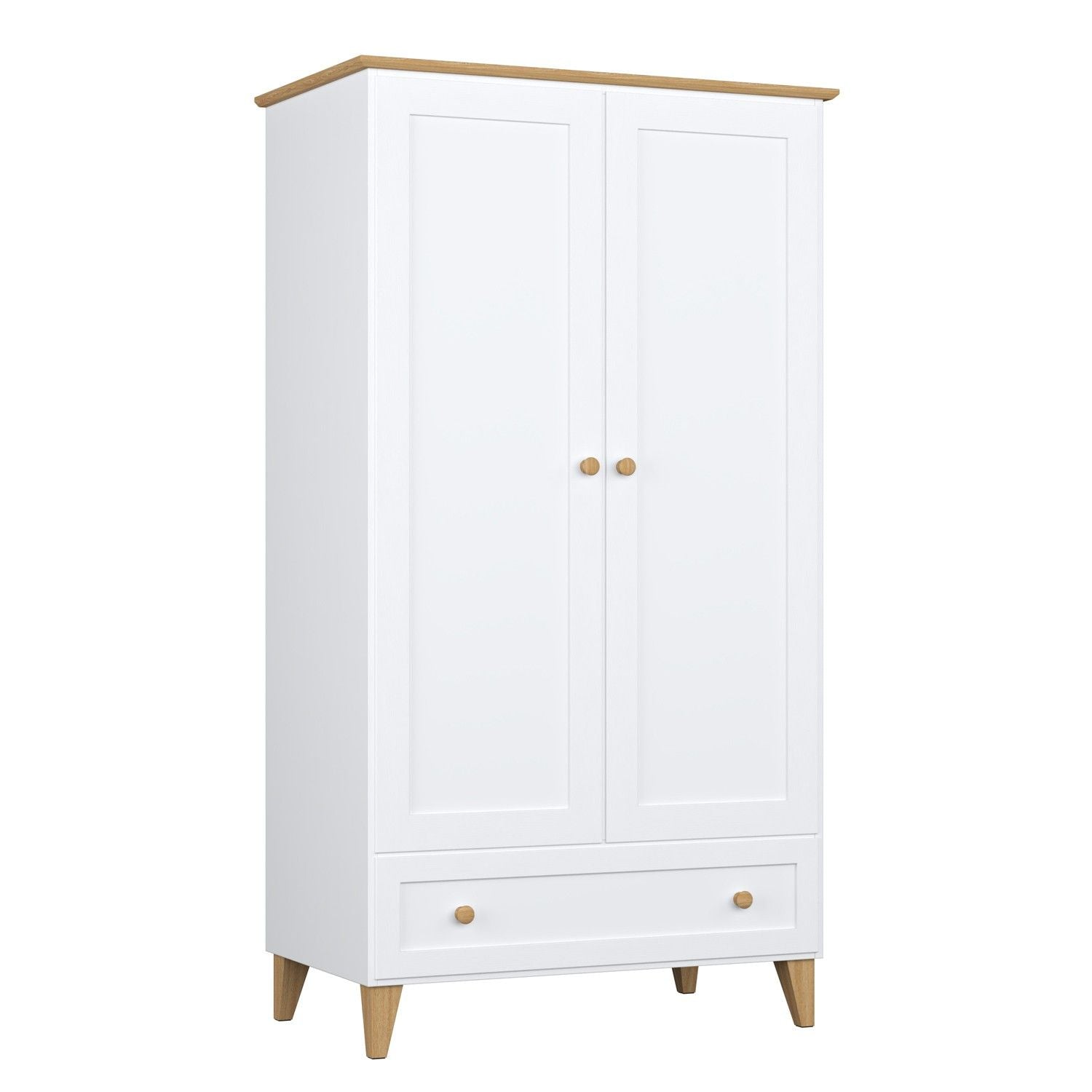 Wooden wardrobe 2D1S Scandi white / natural oak