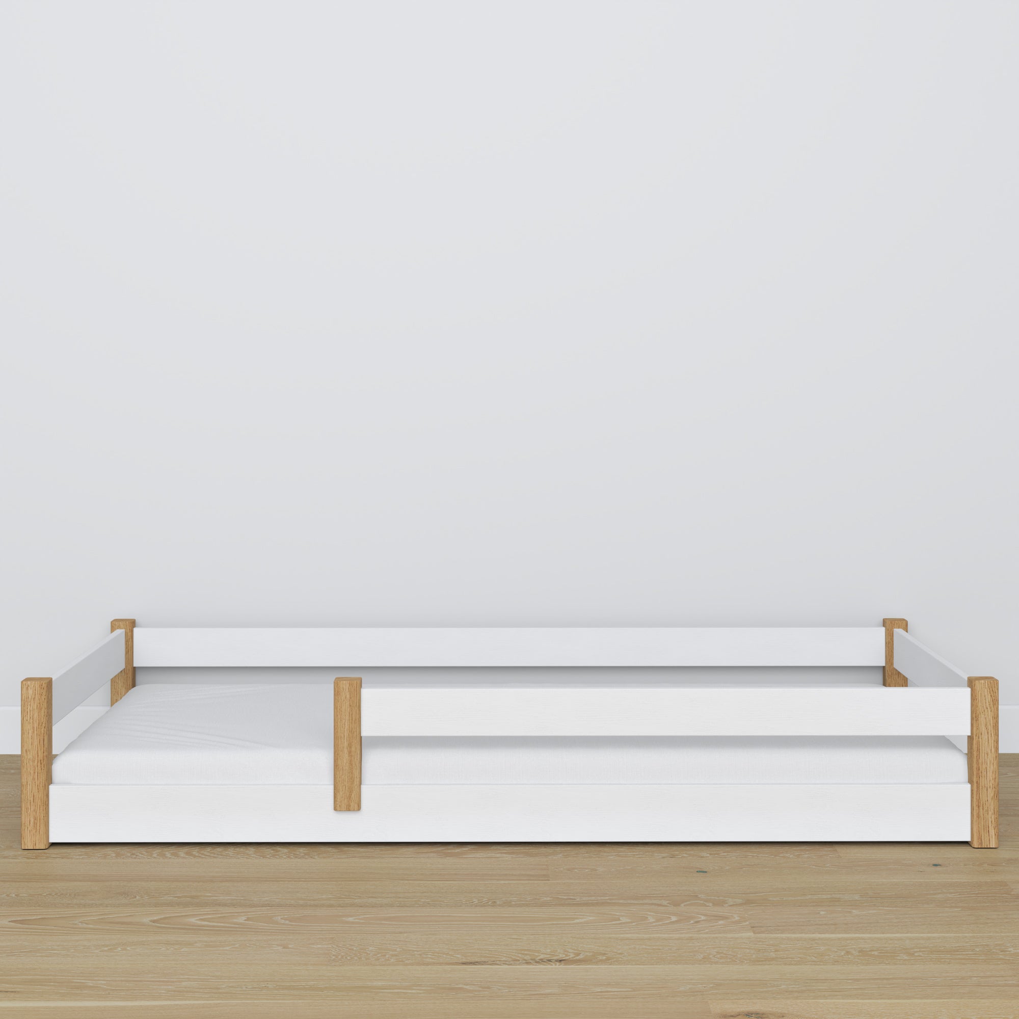 Wooden low bed N02 white / oak