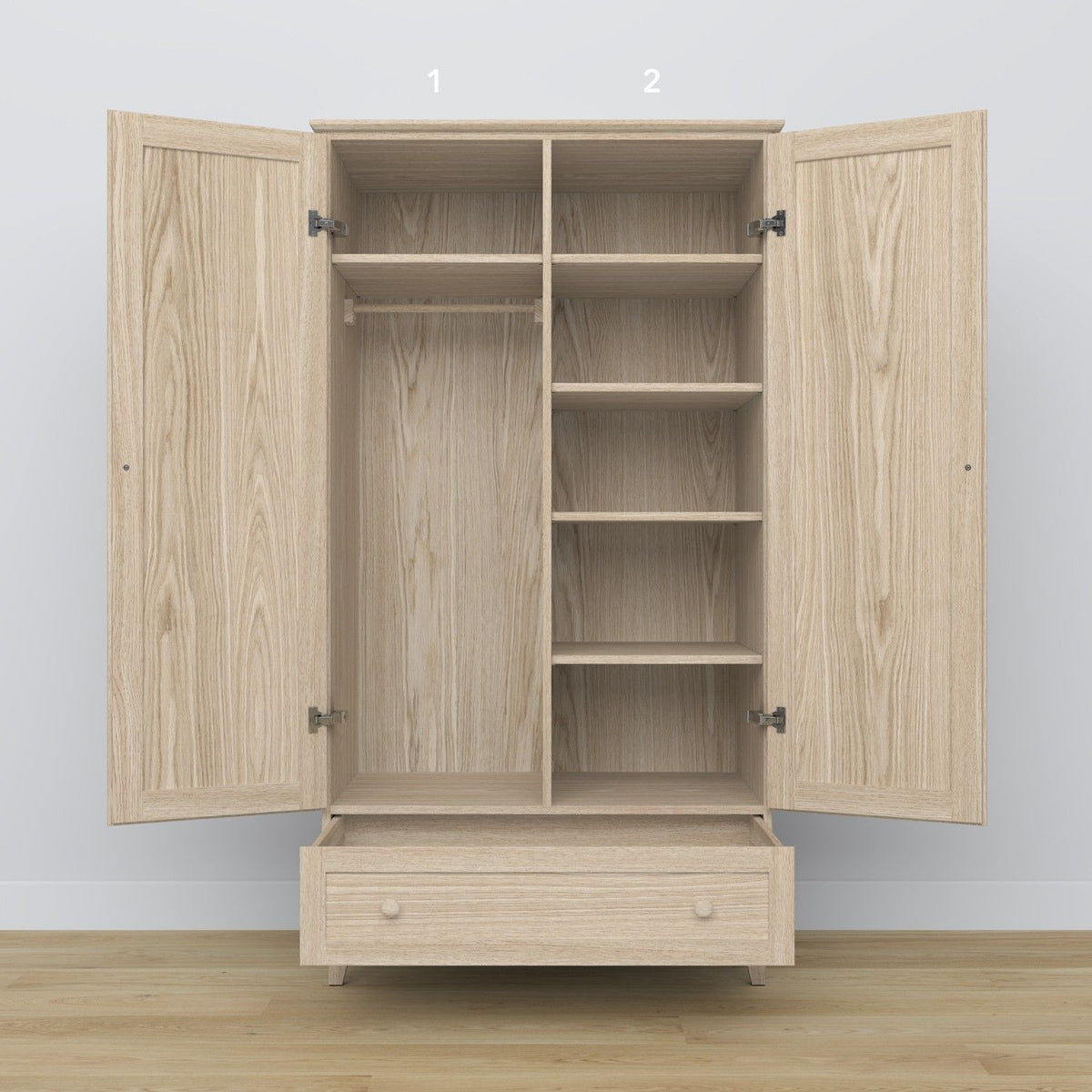 Oak wardrobe 2D1S Scandi oak bleached