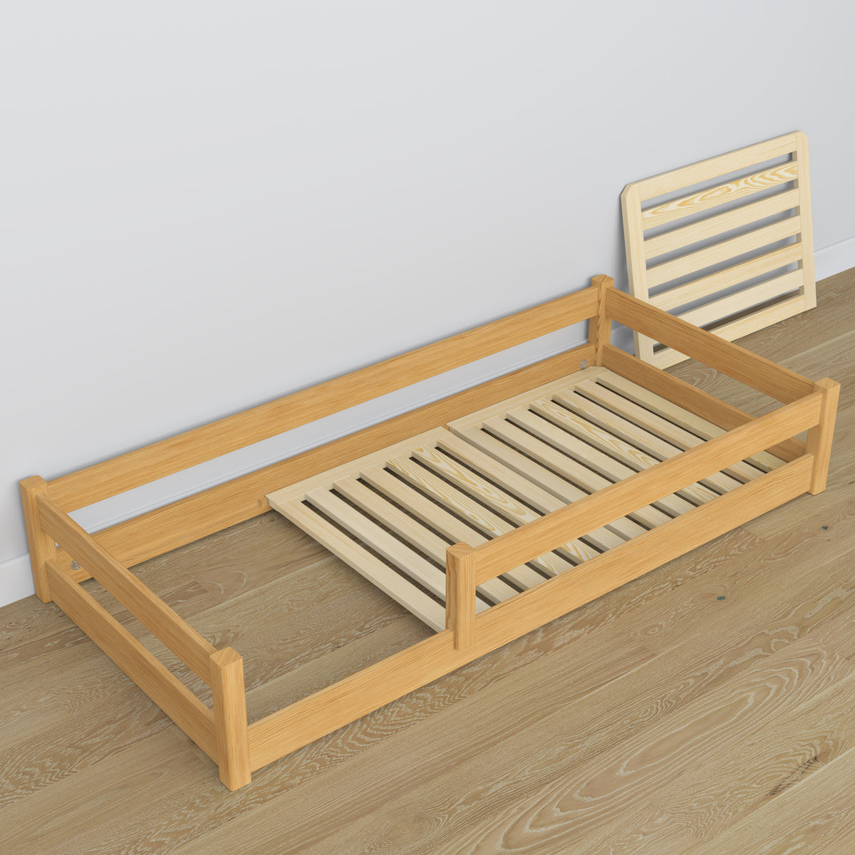 Wooden low bed N02 natural pine