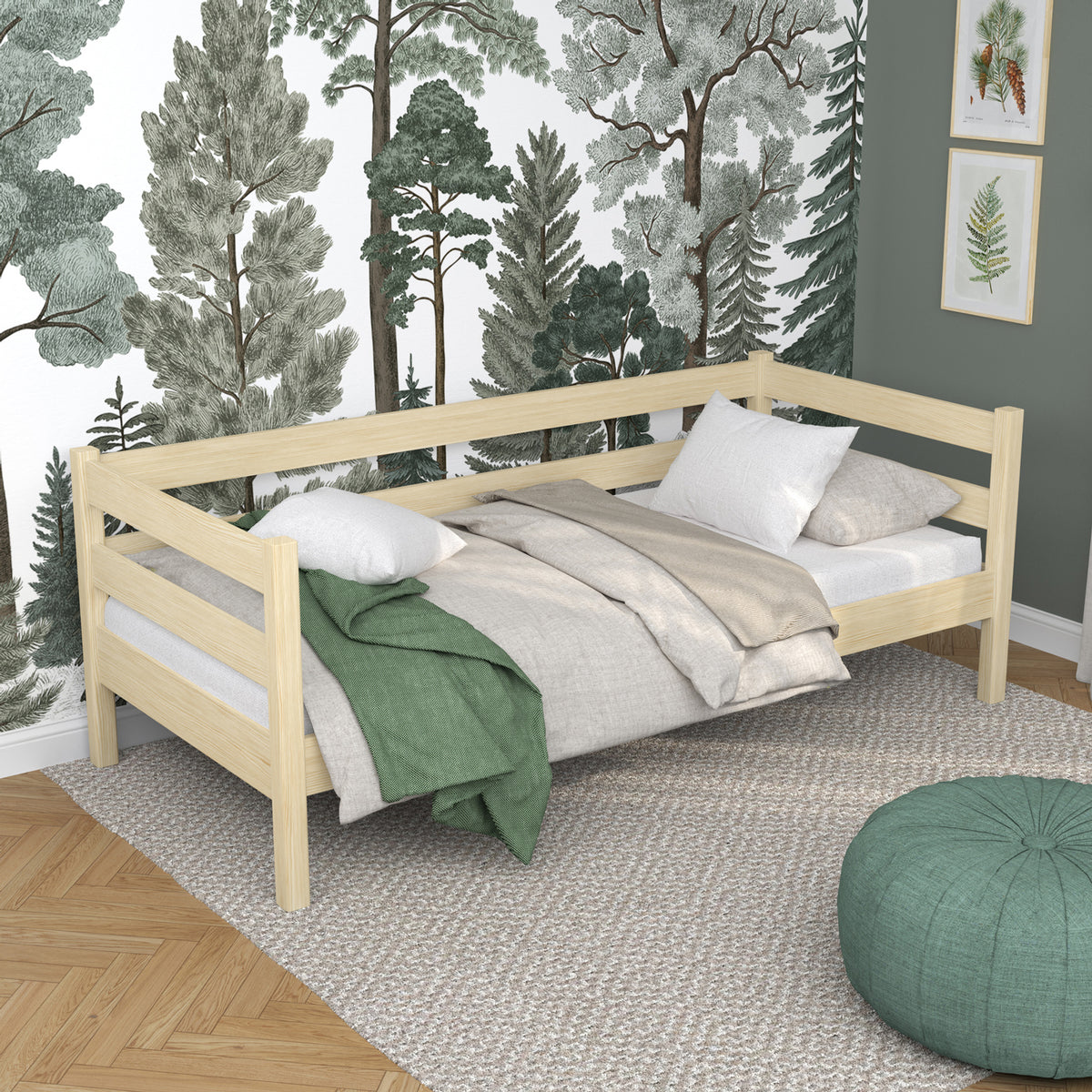 Łóżko sofa N01 sosna bezbarwna – dodatkowy widok, lite drewno sosnowe