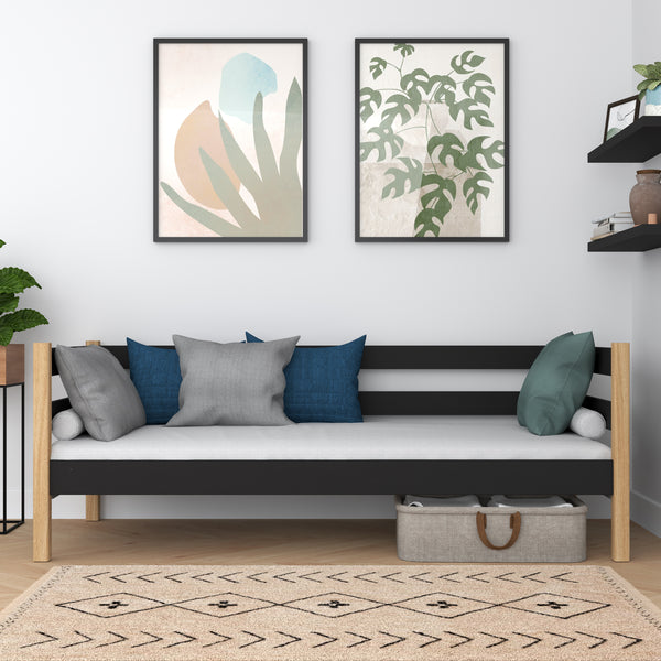 Łóżko sofa drewniane czarno-dębowy – pokój dziecięcy, styl skandynawski Nizio