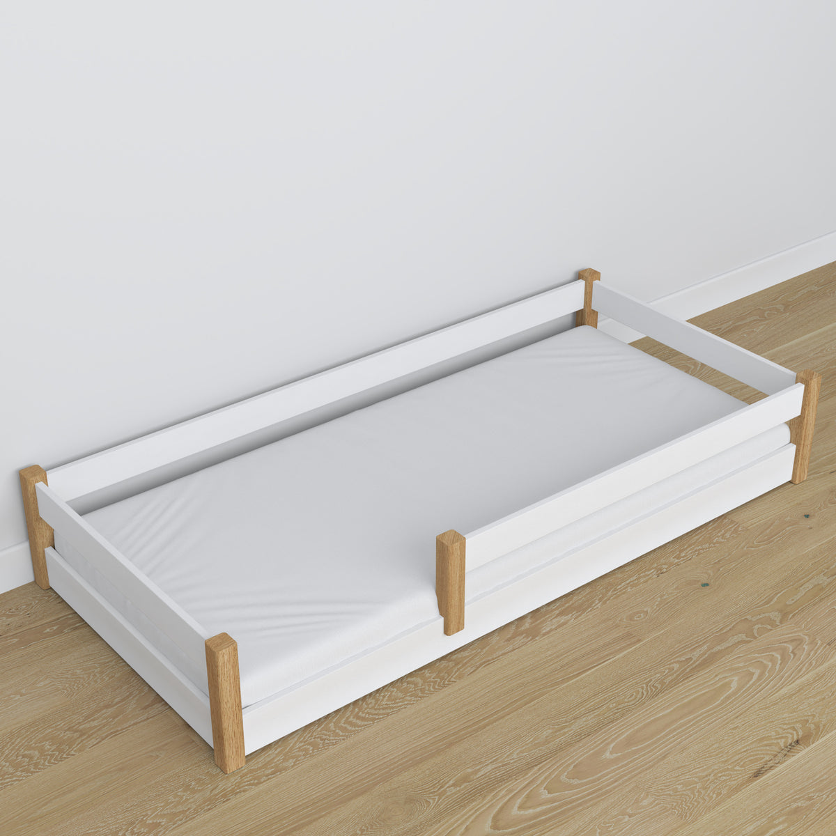 Wooden low bed N02 white / oak