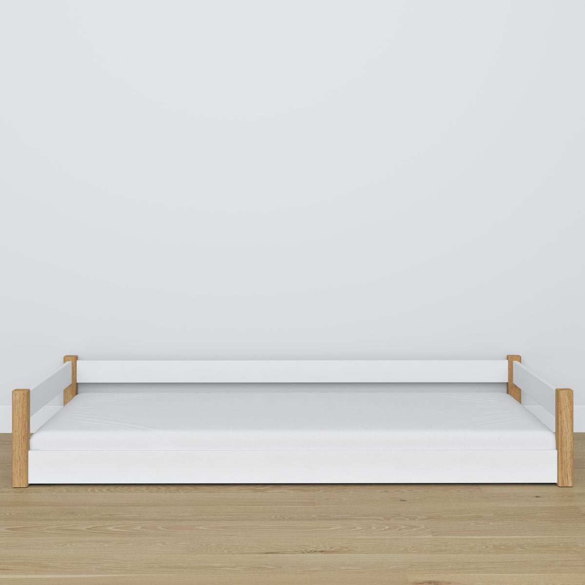 Wooden low bed N02 white / oak