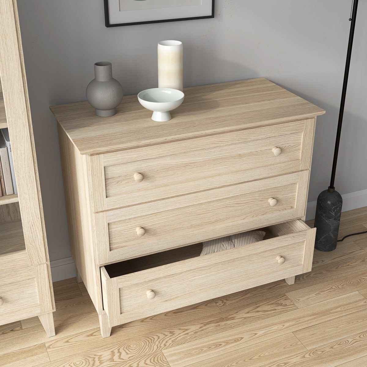 Oak chest of drawers 3S 105 Scandi oak bleached