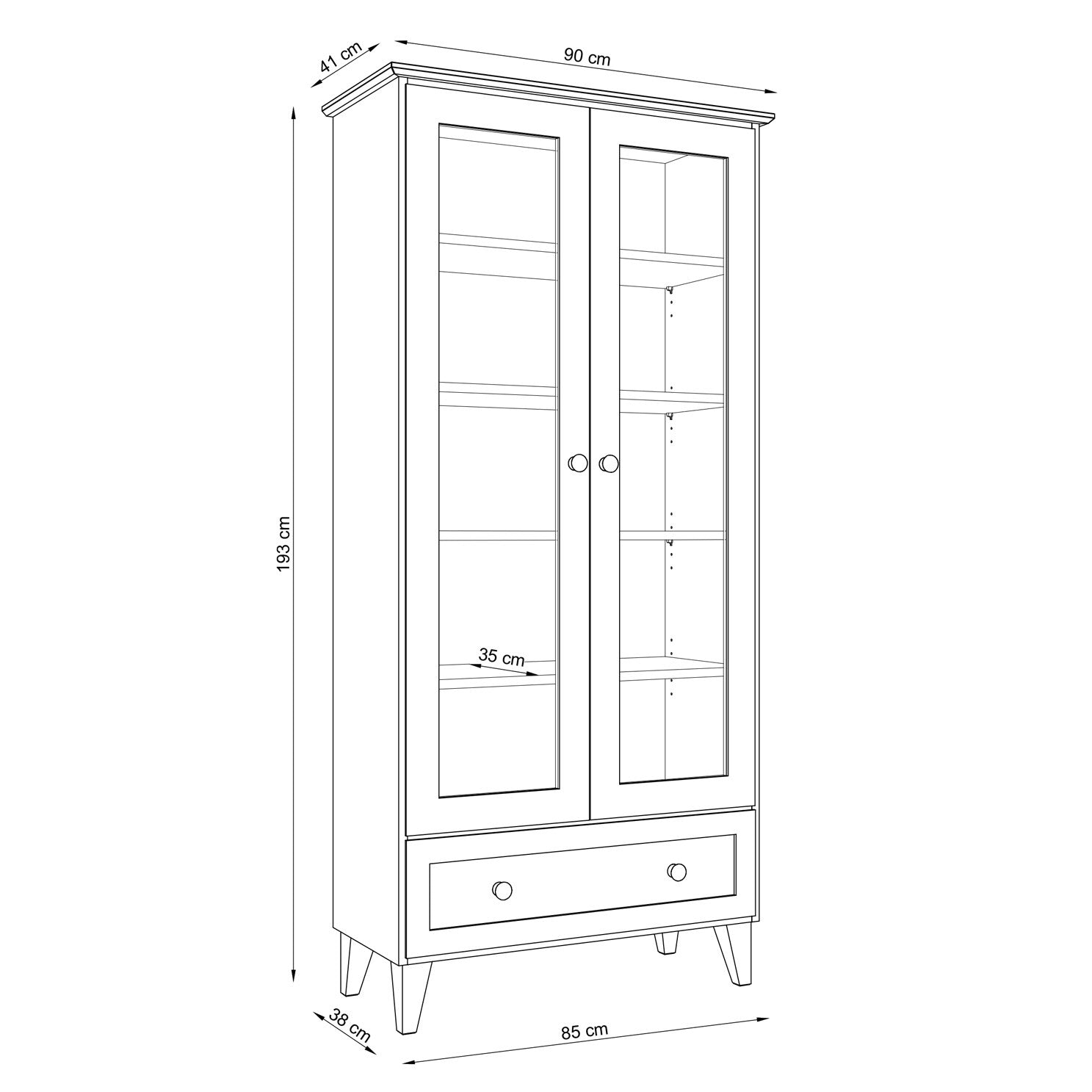 Oak display cabinet 1S 90 Scandi oak natural / black