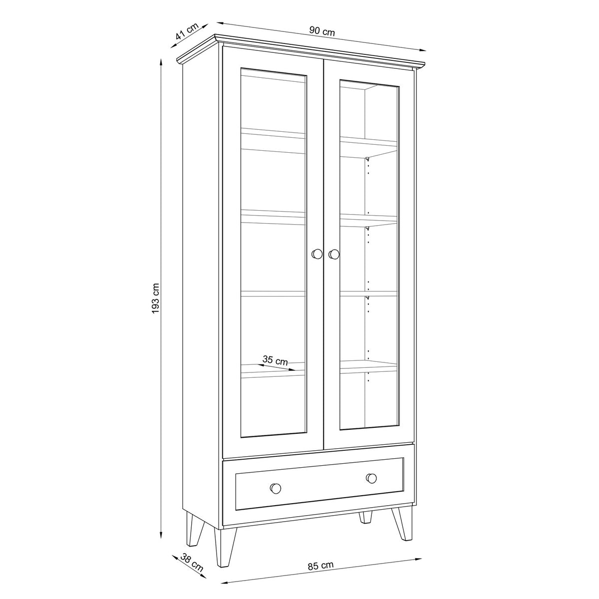 Pine display cabinet 1S 90 Scandi natural pine