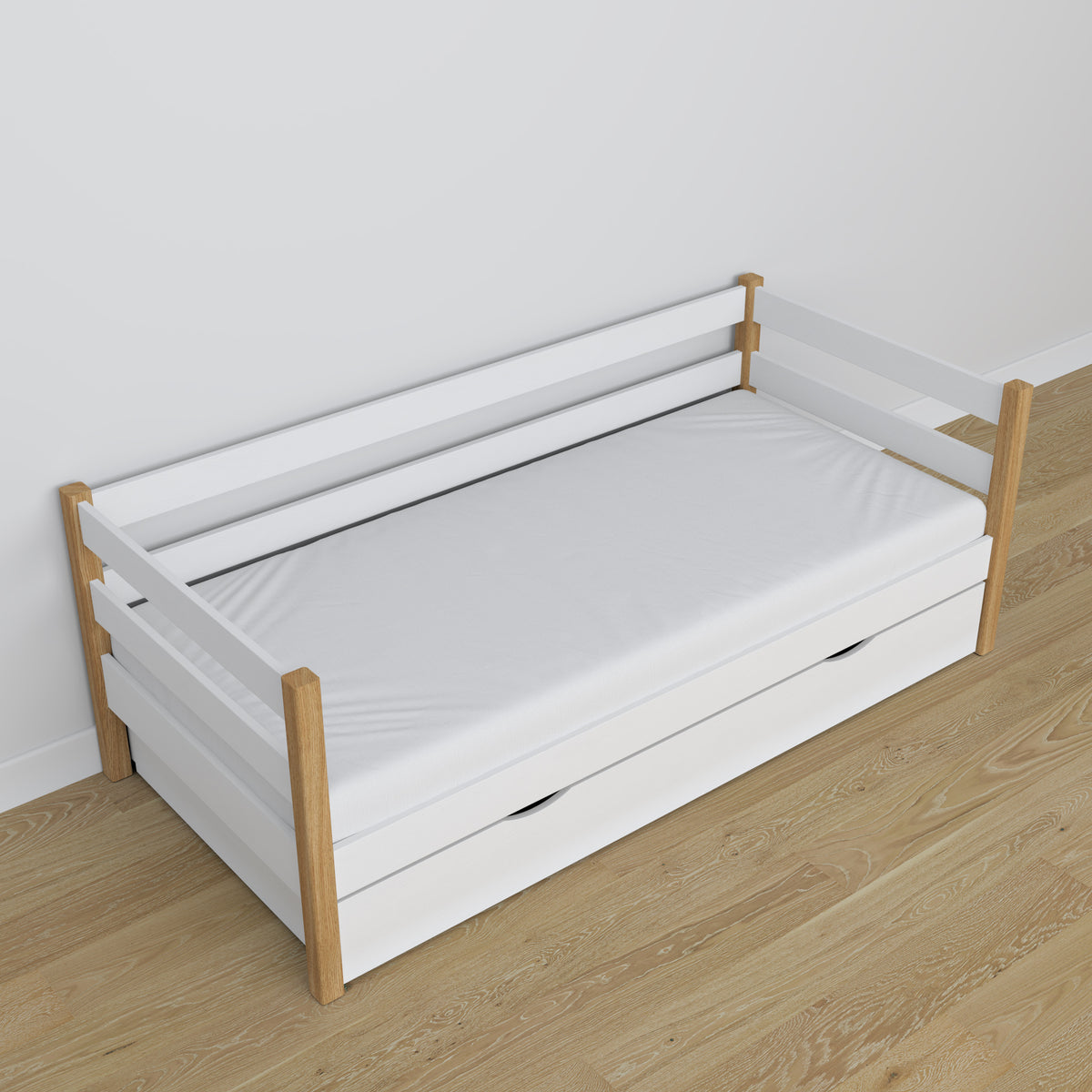 Łóżko sofa z szufladą N01 biało dębowy – dodatkowy widok, polska produkcja