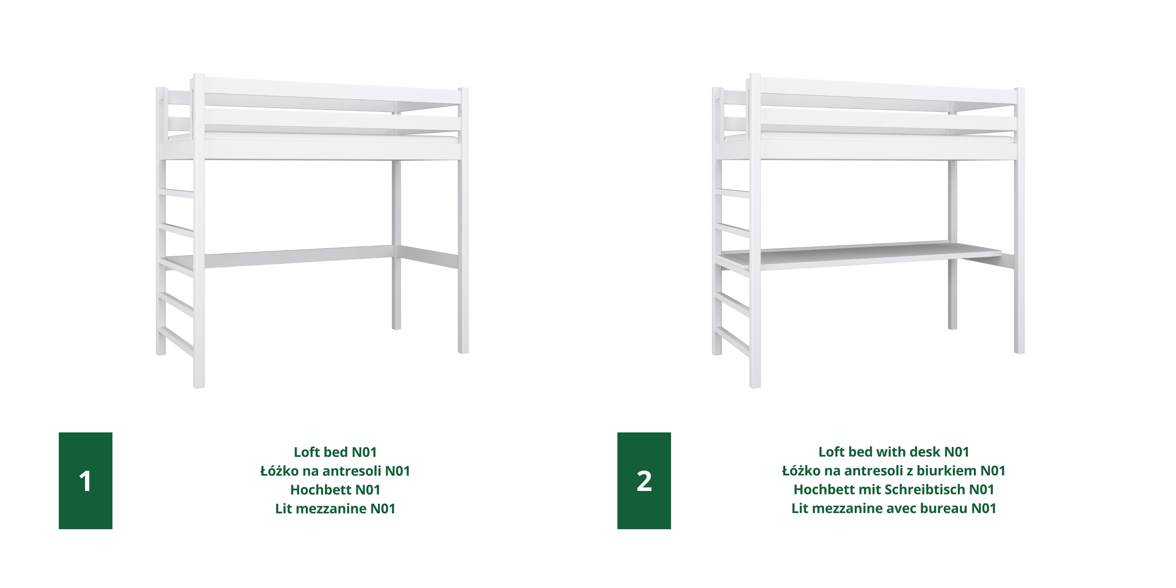 Wooden loft bed with desk N01 RAL/NCS