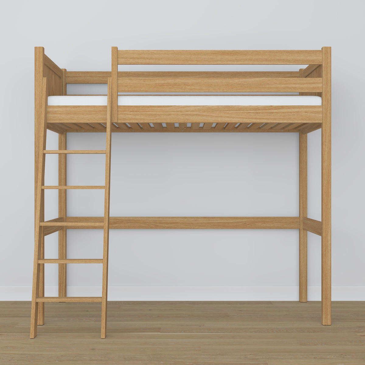 Łóżko na antresoli N04 dąb naturalny – widok z boku