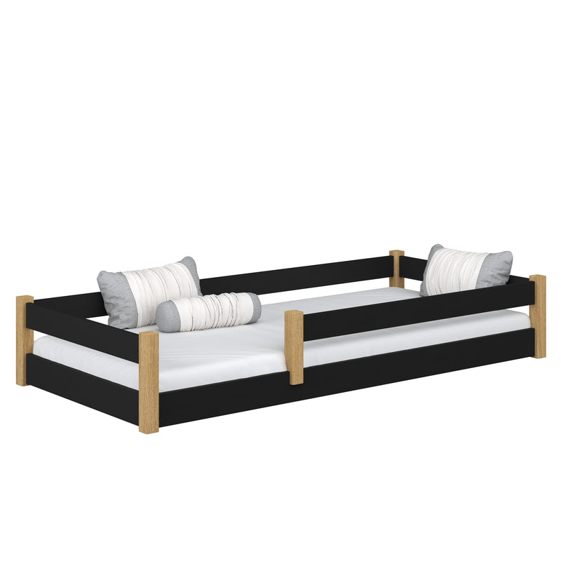 Wooden low bed N02 black / oak